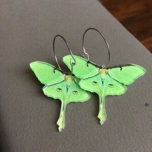 Lime Green Luna Moth Earrings Nature-Inspired Jewelry